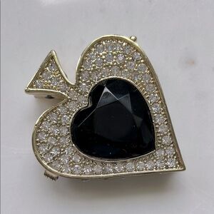 Heart-Shaped Black silver gold faux diamond trinket box